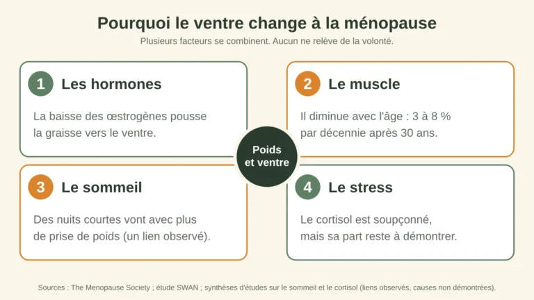 Schéma des facteurs qui influencent le poids à la ménopause